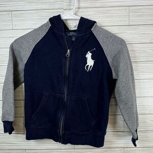 Ralph Lauren Hoodie Boy's Blue Full Zip Big Pony Embroidered Sweatshirt‎ Sz 6
